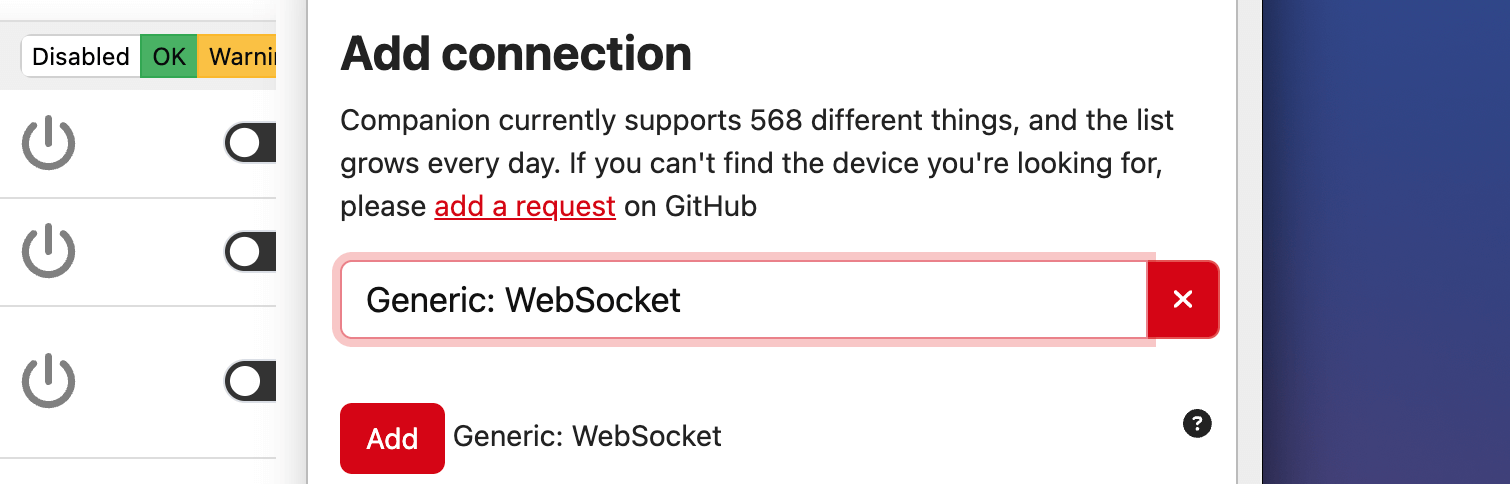 Adding the Generic WebSocket connection