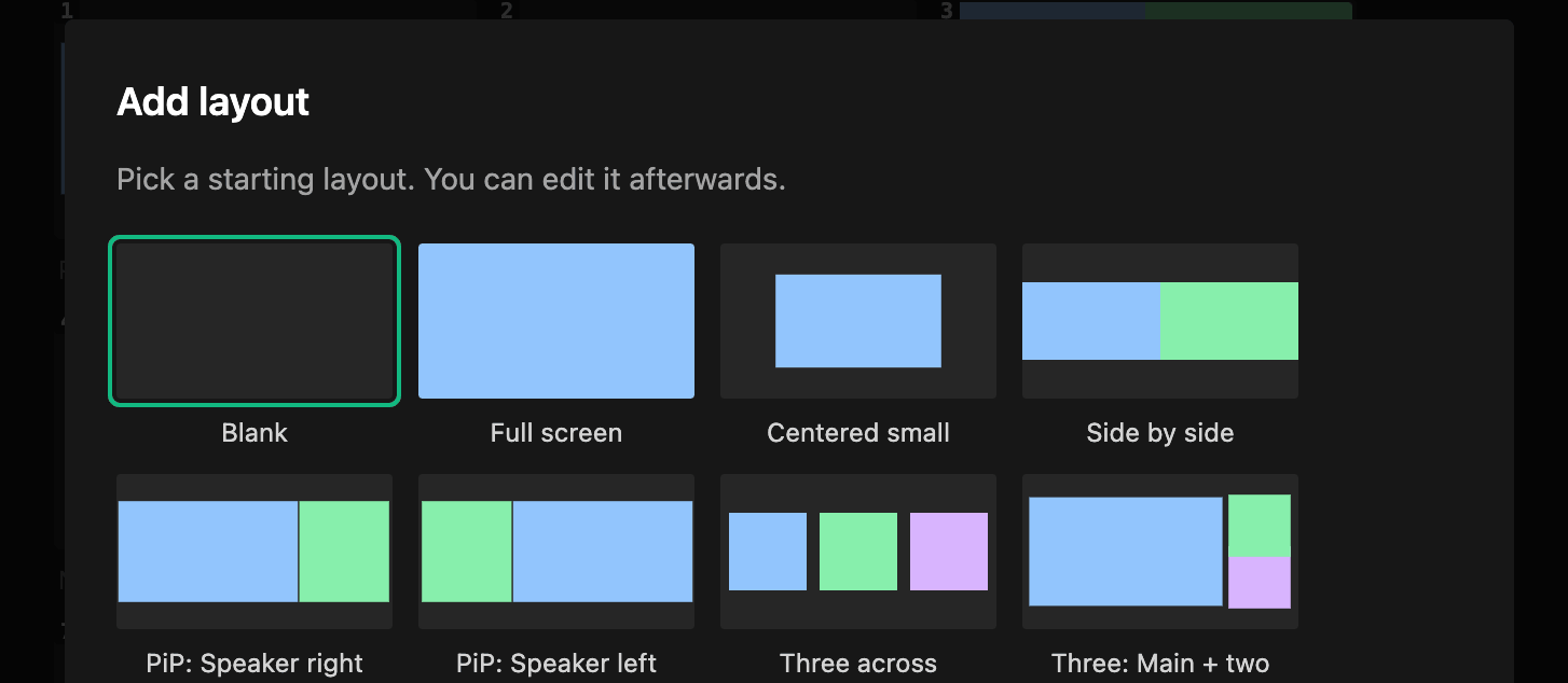 The add layout preset picker