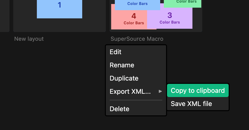 Exporting a layout as an ATEM XML macro