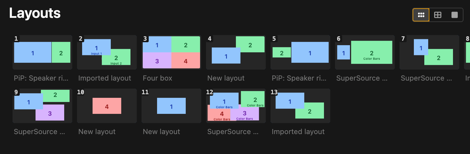 Small, Medium, and Large size options for the layouts list